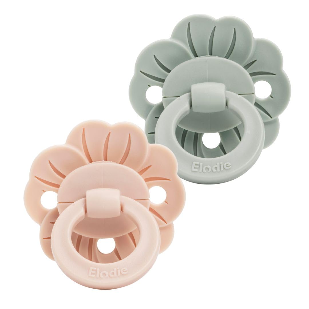 Elodie Details Binky Bloom 2 Pack Baby Dummies & Pacifiers, Soft Silicone Orthodontic Design with Symmetrical Teat, BPA-Free Soothers with Breathable Shield, Comfortable Fit for 3+ Months, Green/Pink — image 1
