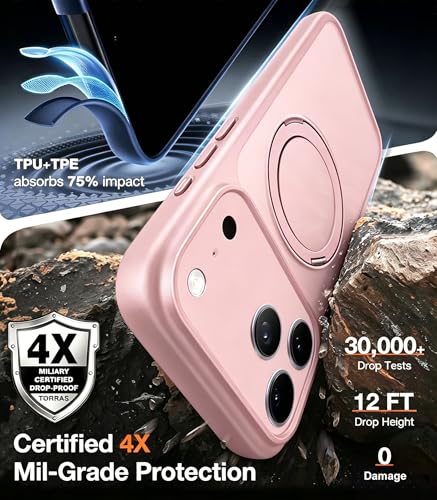 Designed for iPhone 17 Pro Max Case Magnetic, Fit for MagSafe, Camera Protection, Camera Control, Slim Phone Case for iPhone 17 Pro Max with Rotate Magnetic Stand, Translucent Matte Cover 6.9", Pink — view 2