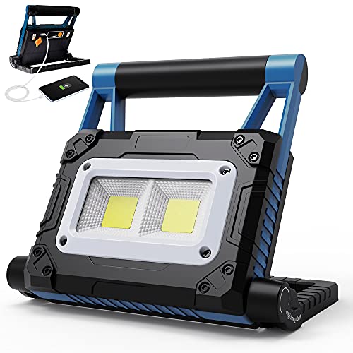 Led Work Light Rechargeable Torchlet Portable Work Lights with 2500LM, 5000 mAh, 3 Work Modes, Solar Flood Light 360Â° Rotation Stand with USB for Emergency Car Repairing Job Site Lighting