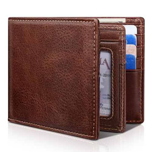 Image of Artpaxy Mens Wallet Bifold Genuine Leather RFID Blocking Wallet for Men with 1 ID Window 15 Card Holders 2 cash pockets 1 Gift Box