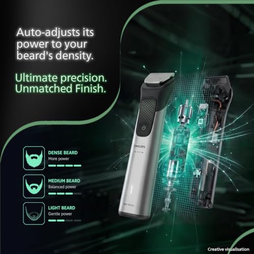 Image of Philips India's No.1 Men's Trimmer* | Luxurious Stainless Steel Design | BeardSense Technology | All-in-One Grooming Kit- Beard, Hair, Body, Intimate | 120min runtime | IPX7 | 5yr warranty* | MG9532
