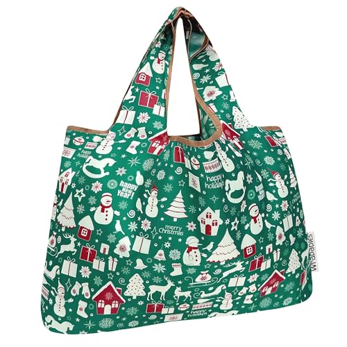 allydrew Large Foldable Tote Nylon Reusable Grocery Bags Christmas Green