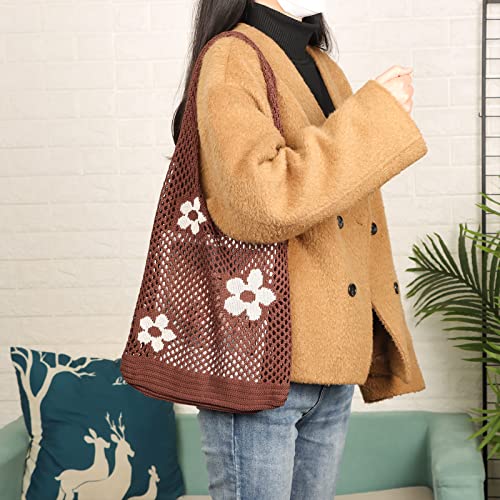 Image of Ovida Crochet Tote Bag Mesh Beach Bag Fairycore Hobo Bag Fairy Grunge Aesthetic Shoulder Bag Y2k Purse for Women Girls
