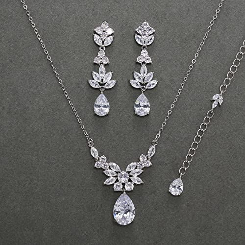 Sweetv Teardrop Wedding Bridal Jewelry Set For Brides Women Bridesmaid, Crystal Rhinestone Backdrop Necklace Earring Sets For Prom, Silver #TOP5