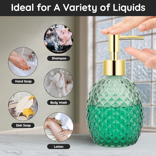 Image of Segbeauty Vintage Soap Dispenser, 2 Packs 12.8oz Modern Home Decor Glass Pump Bottle Refillable, 380ml Empty Shower Bottles Bathroom Soap Dispenser Set Dish and Hand Soap Dispenser for Kitchen