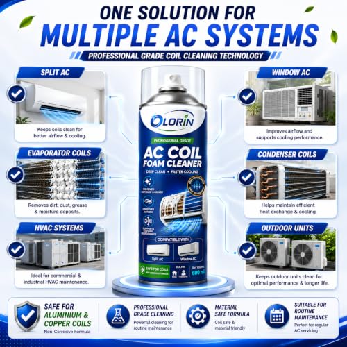 Image of Olorin AC Coil Foam Cleaner Spray 600ml | Deep-Cleaning Foam For Split & Window ACs | Removes Dirt, Dust & Grease From AC Coils | Improves Airflow & Cooling | Safe For Aluminium & Copper Coils