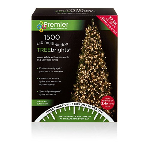 Premier Decorations - 1500 Multi Action TreeBrights LED Lights with Timer - Warm White