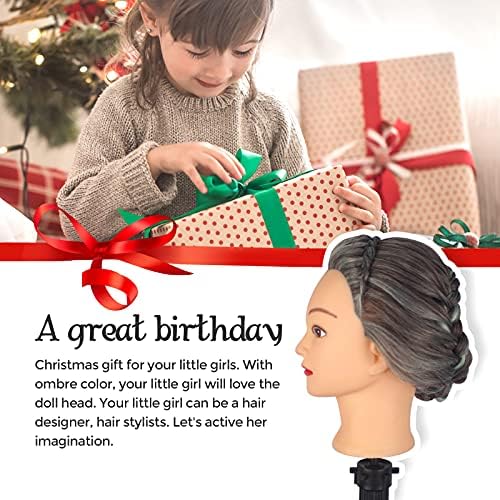Hairdressing Head, Auzass Soft Training Head 100% Synthetic Fiber Hair Mannequin Dolls Head for Practicing Hairstyles with Table Clamp+Braiding Set, Presents for Girls Kids Hairdressers