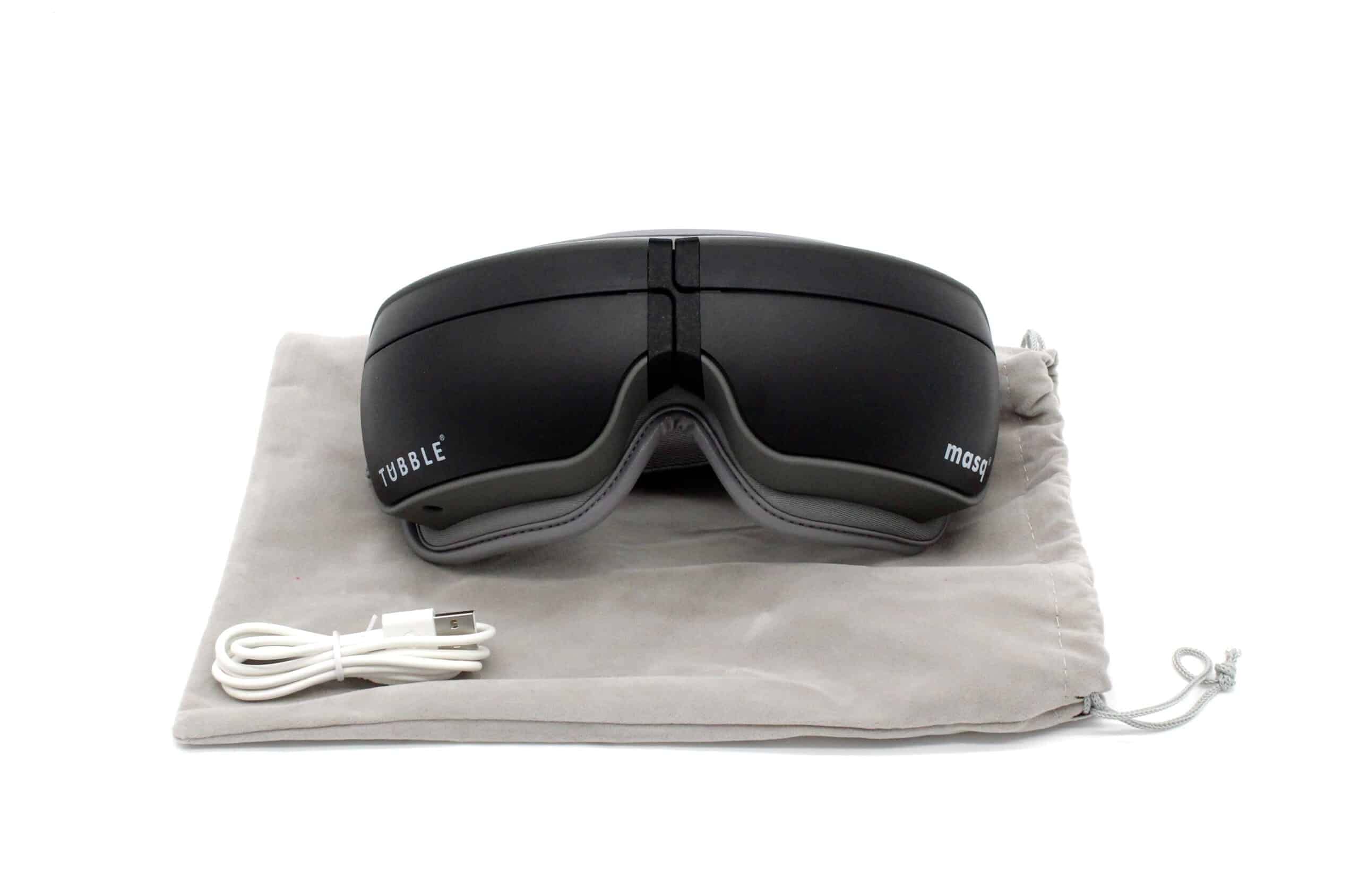 Tubble® Masq Augenmassagegerät mit Wärme & Vibration - Lindert Augenringe & Trockene Augen - Verbessert Schlafqualität - Weiches Öko-Leder - Wiederaufladbar - Onyx Schwarz