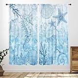Seahorse Curtains,Sea Ocean Theme Starfish Coral Jellyfish Undersea Seahorse Seashell Summer Nautical Theme Window Treatments for Bedroom Living Room,42X45 Inch