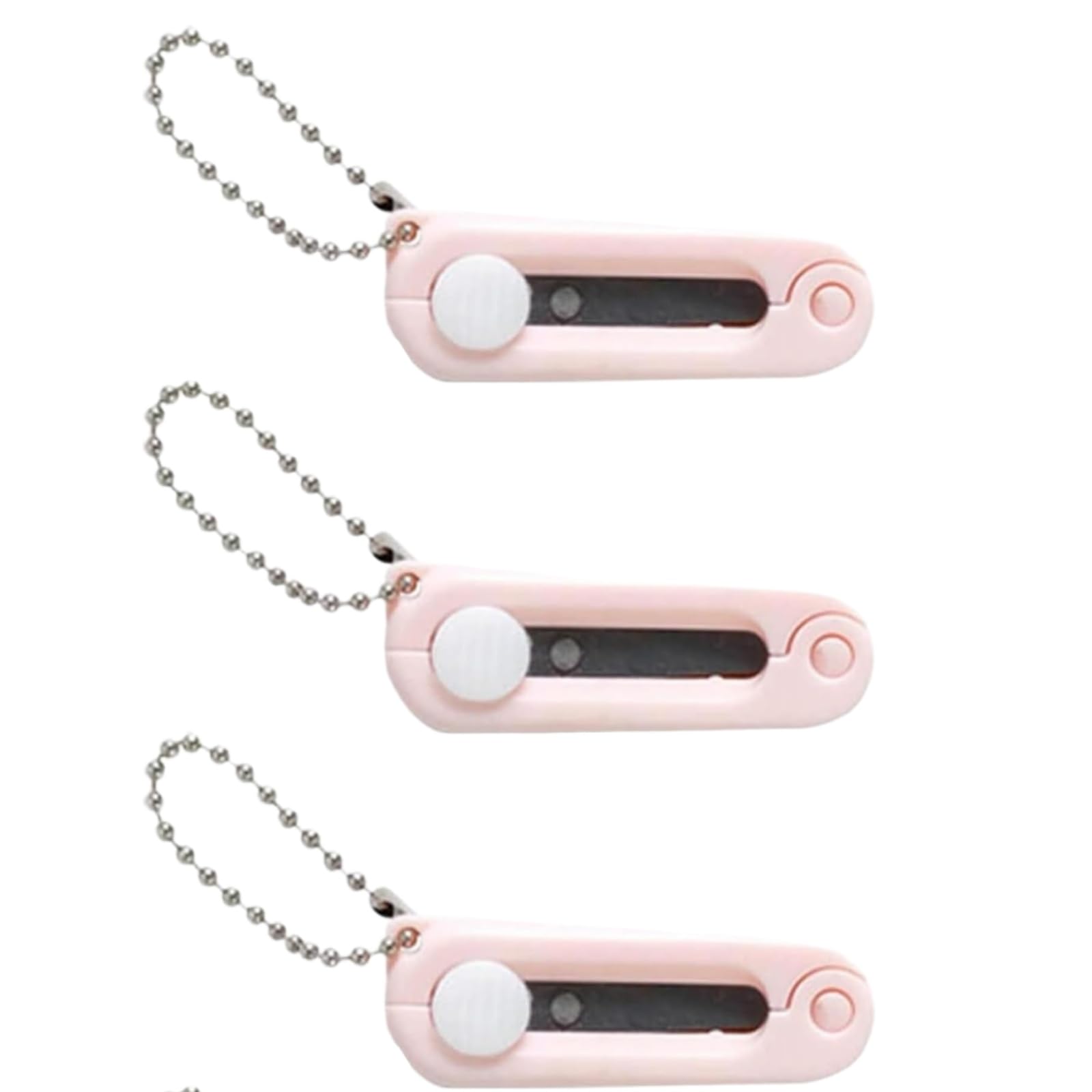 Mooff Silver 3Pcs Pink Keychain Scissors,Folding Scissors,Safe Portable Travel,Foldable Telescopic Cutter Pocket,Mini Scissor With Keychain For Cutting, Scrapbooking Crafting, Cutting Tools