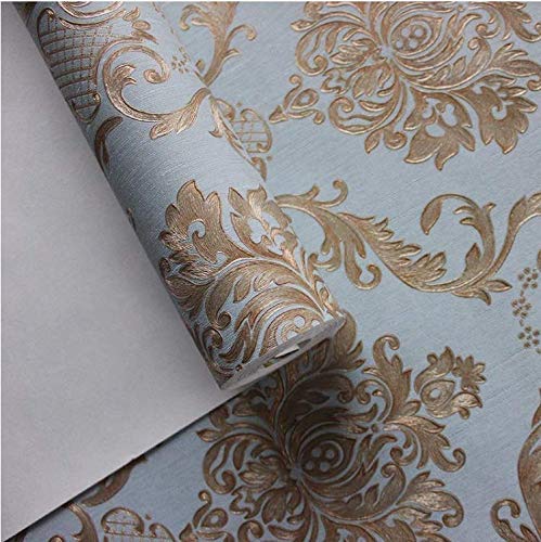 Image of Eurotex Damask Design Wall Paper for Wall Decor Roll for Covering Living Room, Bedroom Walls (Luxury Vinyl Coated 57 sq.ft Roll, Sky Blue)