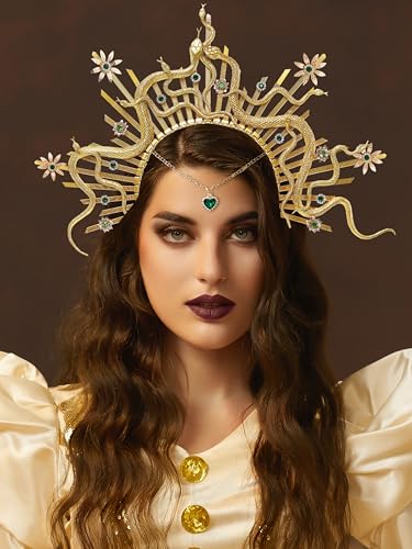 Serre-tête auréole déesse serpent doré avec diamants de luxe pour costume - 4
