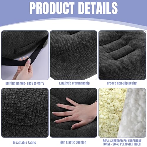 HOMBYS Extra Thick Chair Cushions for Office,5 in Breathable Adult Booster Seat for Car,Car Seat Cushion to Raise Seat Height,Shredded Memory Foam Desk Chair Cushion for Long Sitting,Black