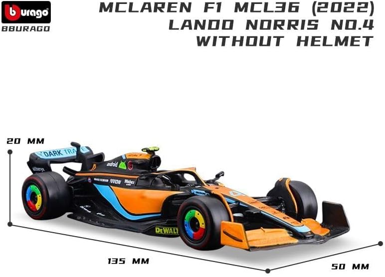 Bburago McLaren F1 MCL36 (2022) Norris 1:43 Scale Die-Cast Race Car - Rear view