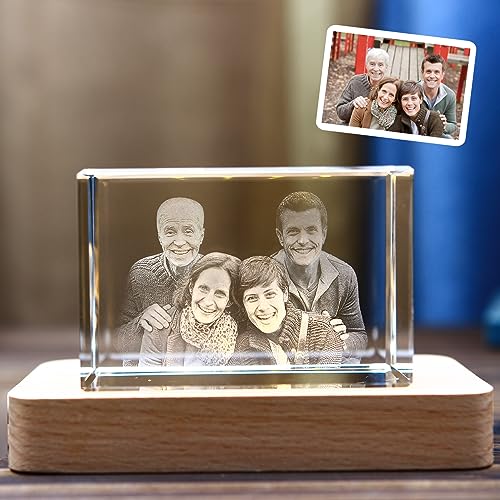 Justyling 3D Crystal Photo, 3D Laser Etched Photo In Portrait Or Landscape Crystal, Personalized Gifts For Mothers Day, Fathers Day, Anniversary, Graduation Day (Landscape, Small)