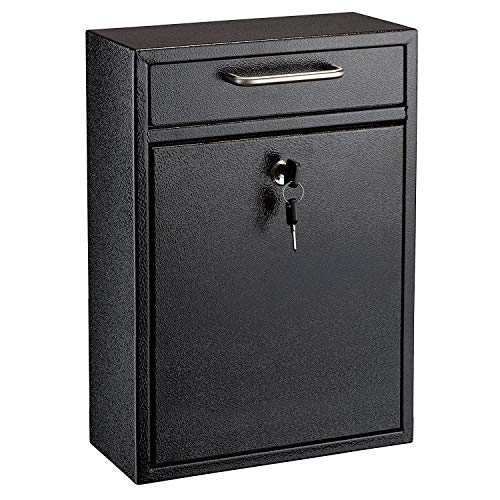 AdirOffice Locking Drop Box – Wall Mounted Mailbox – (Large, Black)
