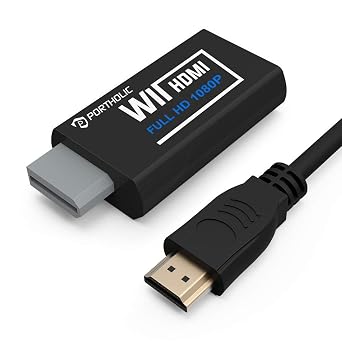PORTHOLIC Wii to HDMI Converter 1080P for Full HD Device, Wii HDMI Adapter with 3.5mm Audio Jack&HDMI Output Compatible with Wii, Wii U, HDTV, Monitor-Supports Wii Display Modes 720P