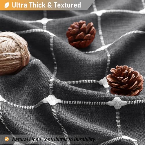 Image of BTTN Extra Long Shower Curtain - 72x96 Inch Long Boho Chic Linen Fabric Heavy Duty Shower Curtain Set with Hooks, Tall Bohemian Farmhouse Shabby Chic Shower Curtains for Bathroom - Charcoal Grey /Gray