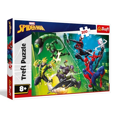 Trefl - Spiderman, dans la Toile d'araignée - Puzzle de 300 pièces - Puzzle coloré avec des Personnages de Dessins animés, Divertissement créatif, Amusement pour Les Enfants à partir de 8 Ans