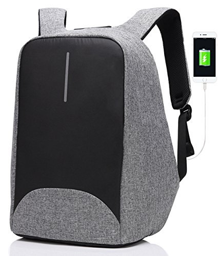 Anti-theft Backpack with USB Charging Port Business Laptop Backpack Fits to 15.6 Inch Computer Lightweight Water-resistant Knapsack Gray CB0402