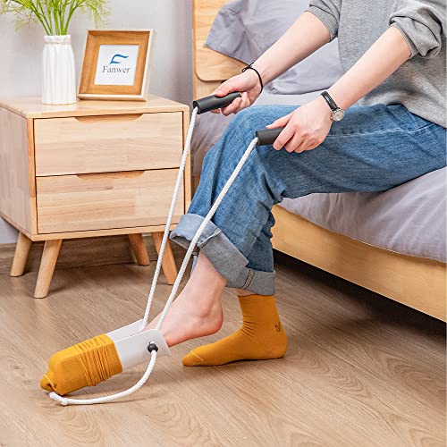 Fanwer Sock Aid Device And Pants Helper For Seniors, Disabled-Sock Helper Easy On Easy Off, Stocking Slider With Foam Grip #TOP1