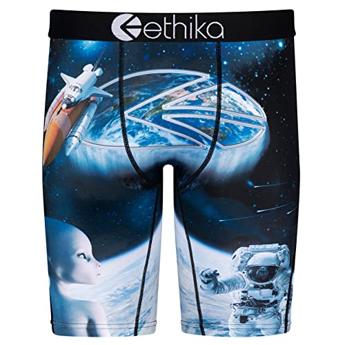 Ethika Men’s Boxer Brief, Knee Length, 4-Way Stretch Performance Underwear with Graphic Prints – Flat Earthika (AST, S)