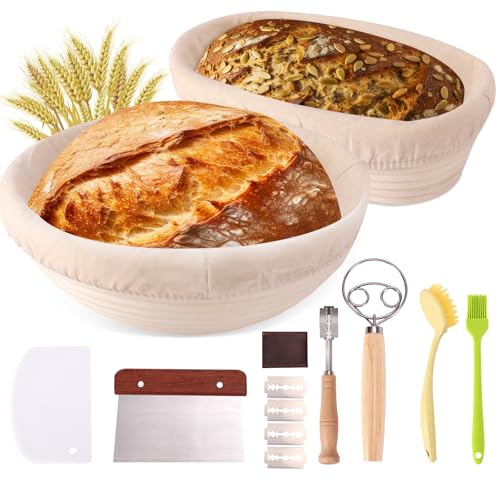 VONAHAST Banneton Proofing Basket Set - 9-inch Round and 10-inch Oval Bread Baking Supplies, Sourdough Tools & Bread Making Accessories for Artisan Baking