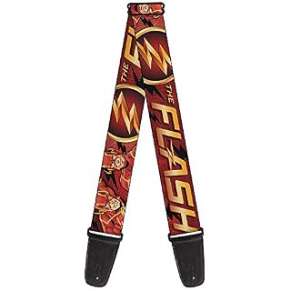 The Flash Logo3 Poses Sangle de guitare Noir Rouge Or 2 pouces de large - Les Beatles, Paul McCartney, John Lennon, RIngo Starr, George Harrison