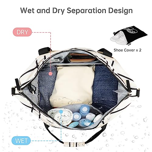 ETRONIK Gym Bag for Women, Travel Duffel Bag with USB Charging Port, Weekender Overnight Bag with Wet Pocket and Shoes Compartment for Women, Travel, Gym, Yoga (Khaki/Black)4