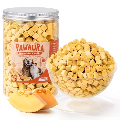Pawaura 3.5 oz Freeze-Dried Pumpkin Treats for Dogs & Cats Organic Single-Ingredient High Fiber Snacks for Digestion Gut Health & Training Healthy Food Toppers