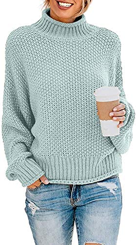 Image of ZESICA Women's Turtleneck Batwing Sleeve Loose Oversized Chunky Knitted Pullover Sweater Jumper Tops