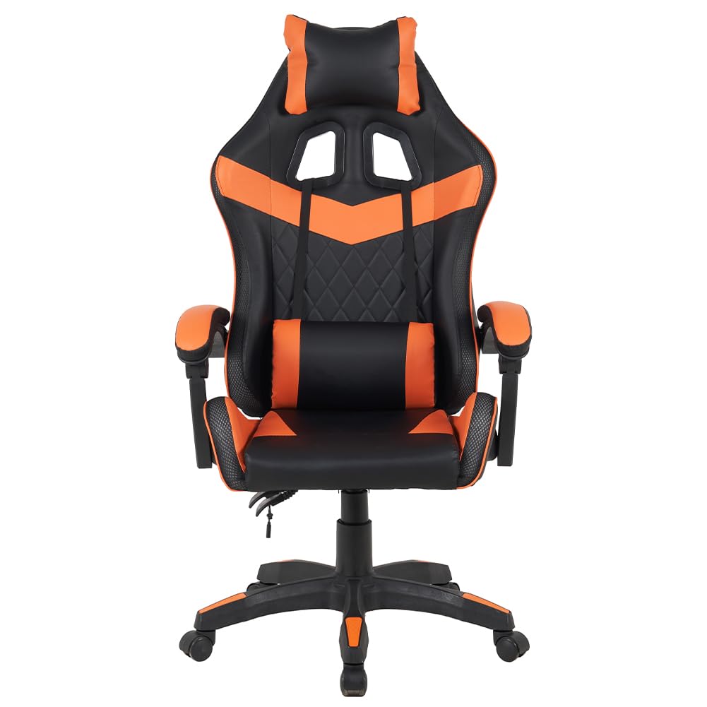 Shally Dogan Sedia Gaming da Scrivania con Striscia LED RGB Multicolore, Rivestimento in Ecopelle, Schienale Reclinabile, Altezza Regolabile da 106 a 116 cm, Poltrona da Ufficio, Cameretta (Arancione)