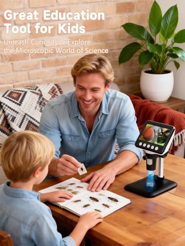 Image of Coin Microscope, 4.3 inch LCD USB Digital 1000X 1080P Coin Magnifier | 8 Adjustable LED Lights, PC View Compatible with Windows /MacBook for Adults Kids