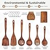 Wooden Utensil Set 8 Pcs – Sturdy & Easy to Clean, Natural Teak Wooden Spoons for Cooking – Non-Scratch Cooking Utensils with Spatula, Turner, Ladle, Spoons, Holder, Spoon Rest, 6 Hooks Kitchen Gifts #4