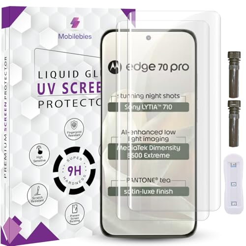 Image of Advanced HD+ UV Tempered Glass Screen Protector For Motorola Edge 70 Pro 5G (6.8 Inch, Pack of 2) Full Adhesive UV Curved Screen Guard, Case Friendly with installation kit & Guide