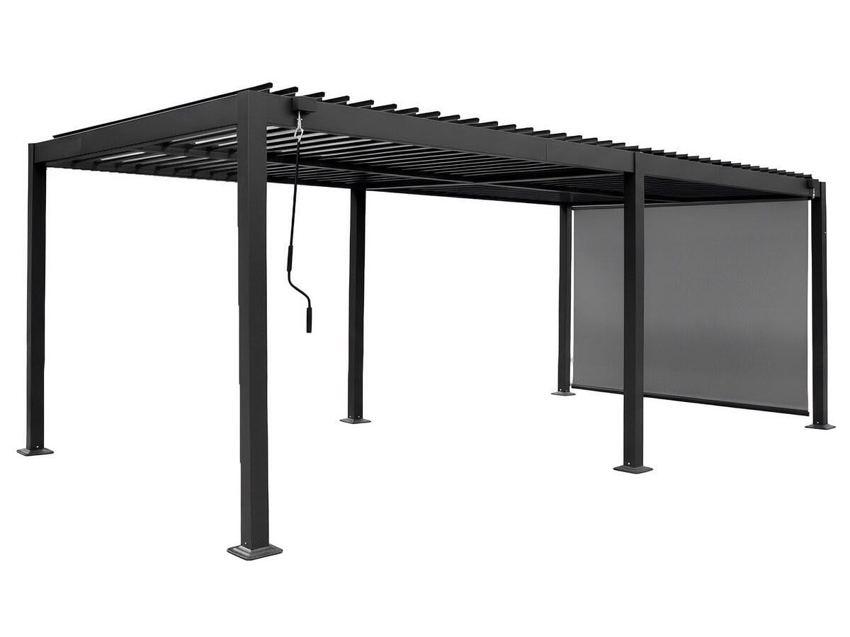 Pergola bioclimatique avec Rideau en Aluminium Kensington - 3 x 6 m - Gris