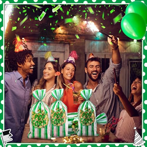 Image of 200 Pcs Popcorn Bags Bulk Movie Night Pop Corn Plastic Bags for Popcorn Machine Pop Corn Snack Containers with Twist Ties for Carnival Graduation Party Supplies (Fresh,Green)