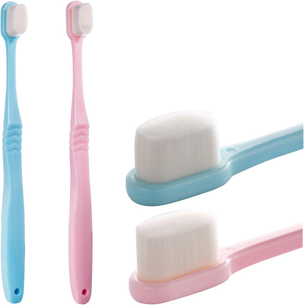 DI QIU RENExtra Soft Toothbrush for Sensitive Gums, Manual Toothbrush with 8 Tubes of 10000 Soft Floss Bristle for Gum Care, Protect Fragile Gums Good Cleaning Effect (Blue & Pink)
