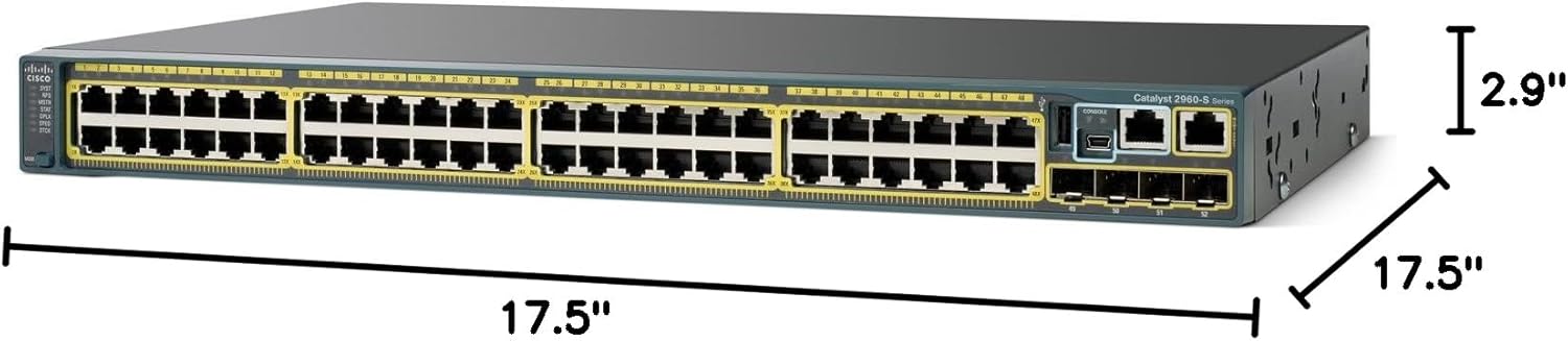 Cisco Catalyst WS-C2960S-48LPS-L Ethernet Switch with dimensions