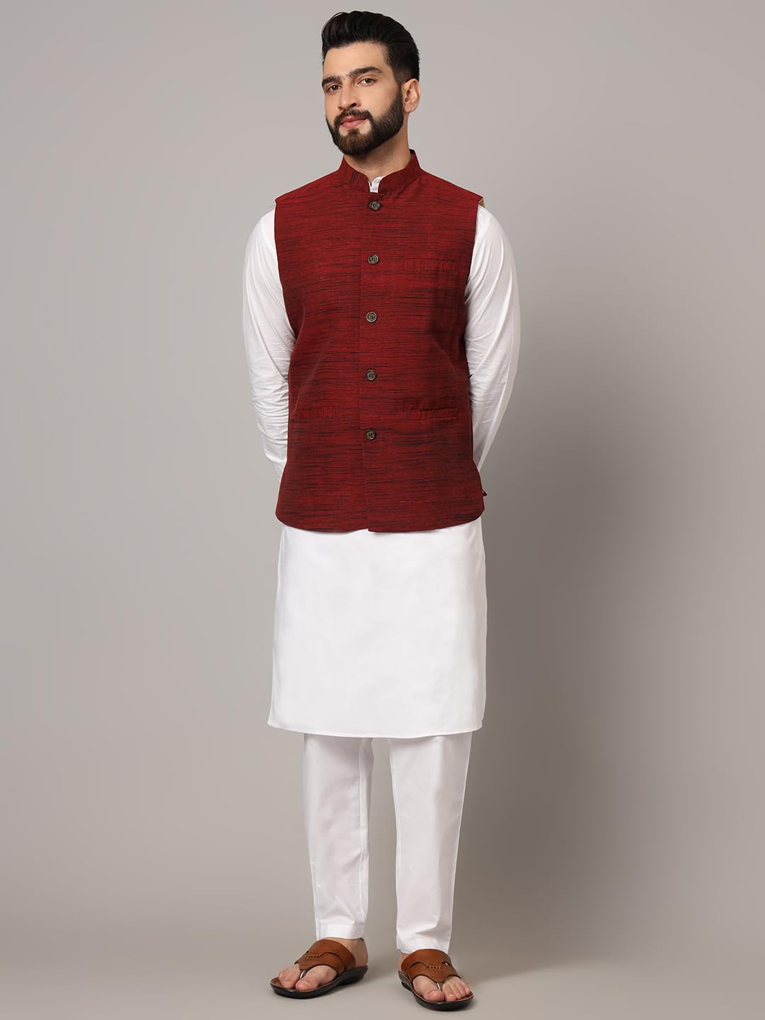 LATEST CHIKAN Men's Nehru Jacket/Waistcoat Sophisticated Ethnic Wear - SADRI-DK-M-44 - Image 3 thumbnail