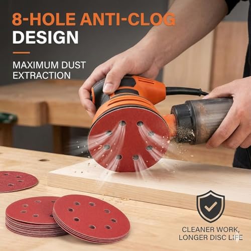 Image of 5 Inch 8 Hole Fine Grit Sanding Discs 100 Pack, 400 800 1000 1500 2000 Grit (20pcs Each), Hook & Loop Orbital Sander Sandpaper for Fine Finishing, Wood Metal Auto Body