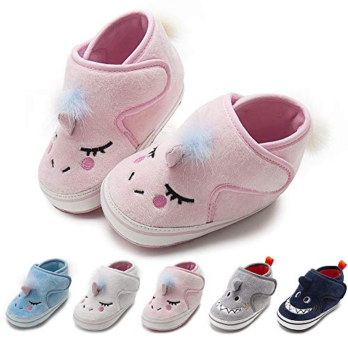 COUCOU Infant Baby Boys Girls Cartoon Unicorn Sneakers Cozy Cotton Non Slip Soft Sole Toddler House Slippers First Walker Crib Shoes(Unicorn Pink,1)