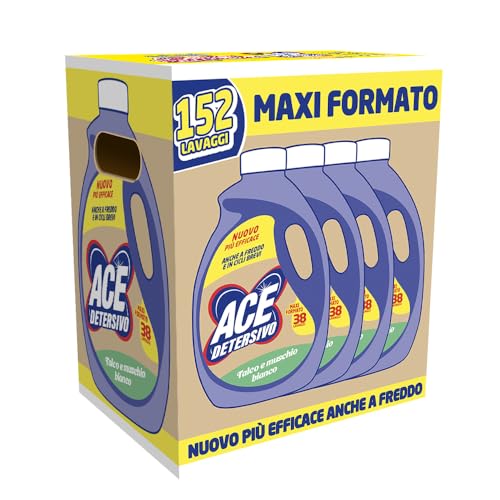 ACE Detersivo Igienizzante Talco & Muschio Bianco – Detersivo Liquido Lavatrice con Fragranza Avvolgente, Rimuove Sporco e Batteri, Pulizia Profonda, Freschezza Duratura, 152 lavaggi