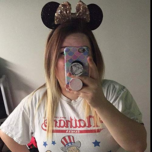 Image of CLGIFT Rose gold Minnie Ears, Iridescent Minnie Ears, Silver gold blue minnie ears, Rainbow Sparkle Mouse Ears,Classic Red Sequin Minnie Ears (Rose gold and black)