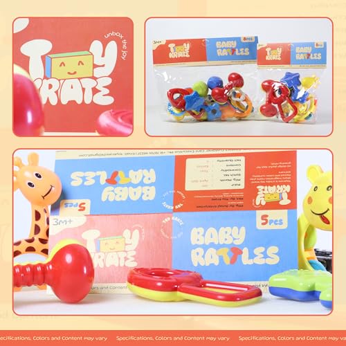 Image of Baby Rattle Set with Teether, 6 Pcs Baby Toys for Infants | BPA-free, lightweight design with smooth edges encourages grasping, sensory learning and comfortable everyday use