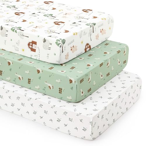 Image of david's kids 3 Pack Fitted Crib Sheets, Ultra Soft Breathable Comfortable Baby Sheet Set for Boys Girls Neutral, 28x52 Inch Fits Standard Crib and Toddler Mattresses, Farm