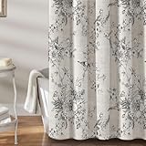 MUGINYU Black Vintage Floral Linen Shower Curtain - Bird & Leaf Print Pattern Farmhouse Rustic Toile Shower Curtains for Bathroom - French Country Bathroom Decor,72x72 Bath Curtain
