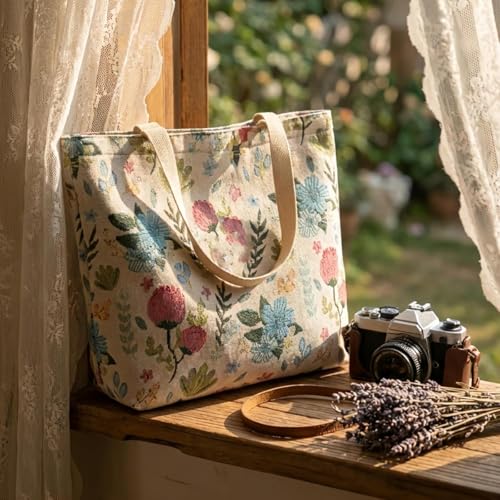 Bolso tote floral elegante con cierre y gran capacidad miniatura 1
