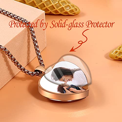 Fanery Sue Double-Sides Picture Necklace Personalized Photo For Women Men, Custom Photo Pendant With Picture Inside, Memorial Engraved Necklace With Solid Protector (Heart-Rose Gold) #TOP3